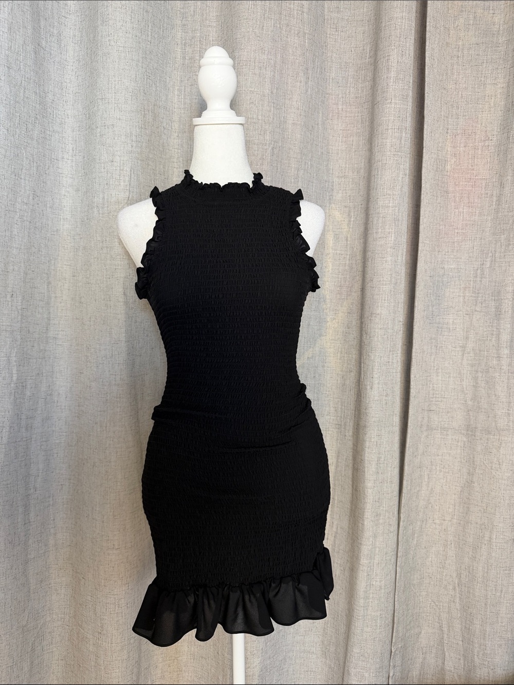 Likely Black Ruffled Mini Bodycon Dress